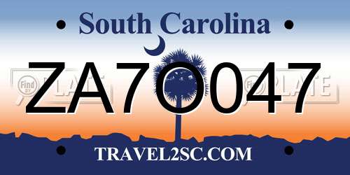 ZA7O047 South Carolina License Plate