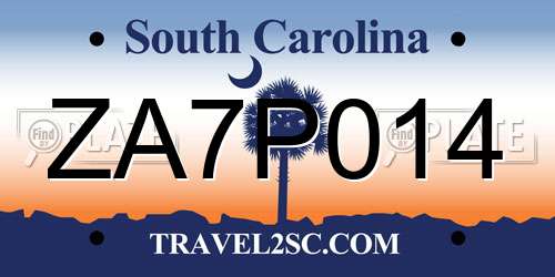 ZA7P014 South Carolina License Plate