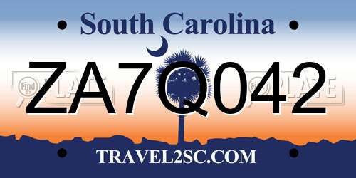 ZA7Q042 South Carolina License Plate
