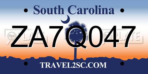 ZA7Q047 South Carolina License Plate