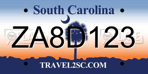 ZA8D123 South Carolina License Plate