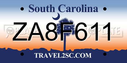 ZA8F611 South Carolina License Plate