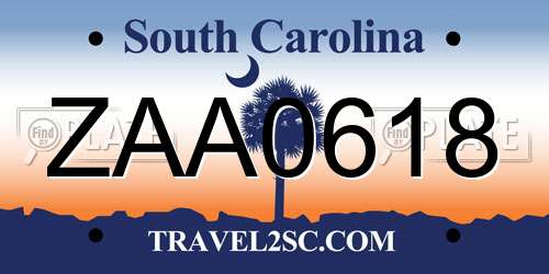 ZAA0618 South Carolina License Plate