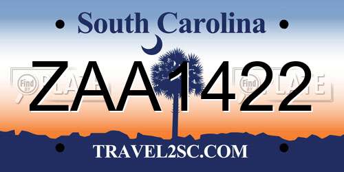 ZAA1422 South Carolina License Plate