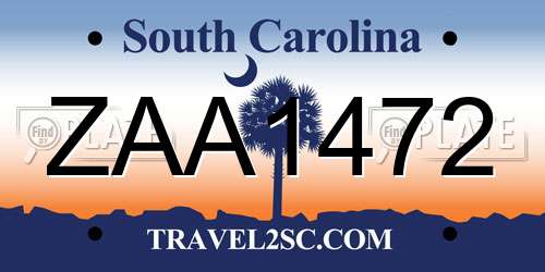 ZAA1472 South Carolina License Plate