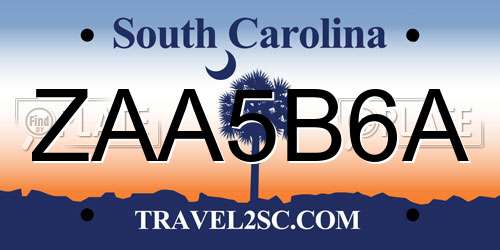 ZAA5B6A South Carolina License Plate