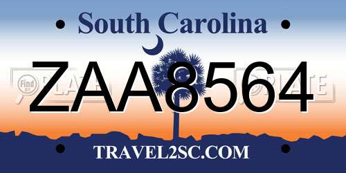 ZAA8564 South Carolina License Plate