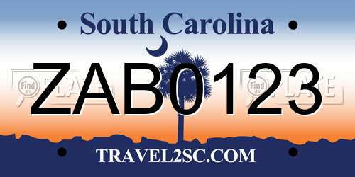 ZAB0123 South Carolina License Plate