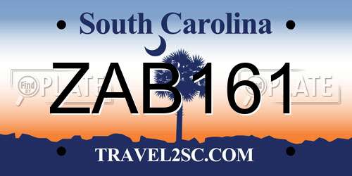 ZAB161 South Carolina License Plate
