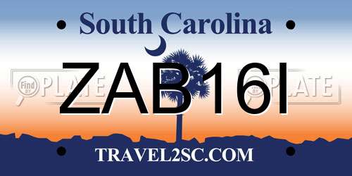 ZAB16I South Carolina License Plate