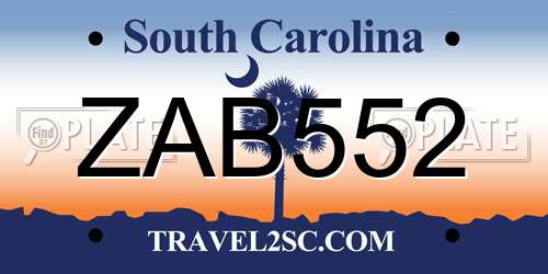ZAB552 South Carolina License Plate