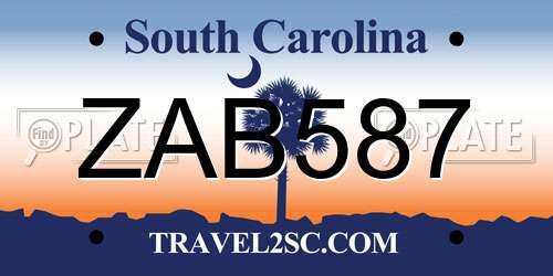 ZAB587 South Carolina License Plate