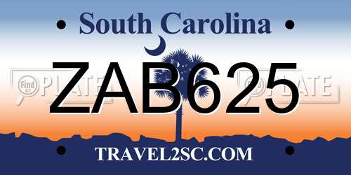 ZAB625 South Carolina License Plate