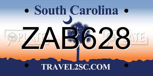 ZAB628 South Carolina License Plate