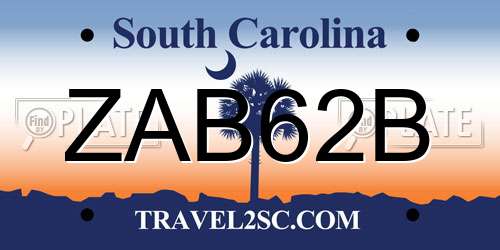 ZAB62B South Carolina License Plate