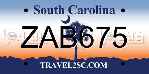 ZAB675 South Carolina License Plate