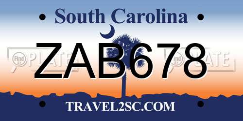 ZAB678 South Carolina License Plate