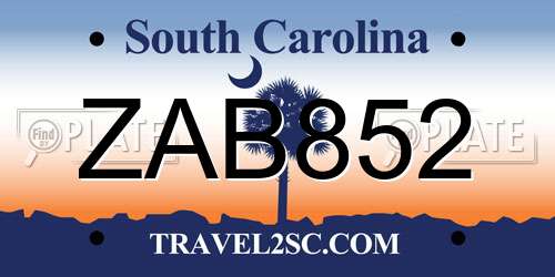 ZAB852 South Carolina License Plate