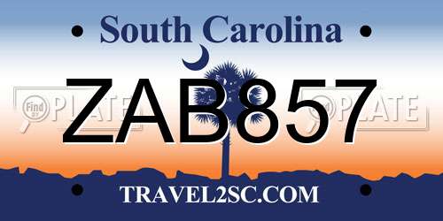 ZAB857 South Carolina License Plate