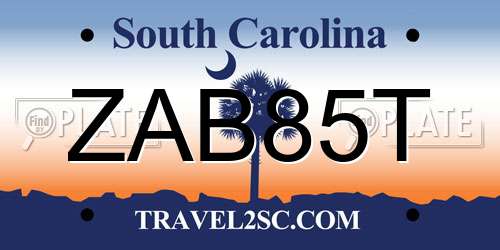 ZAB85T South Carolina License Plate