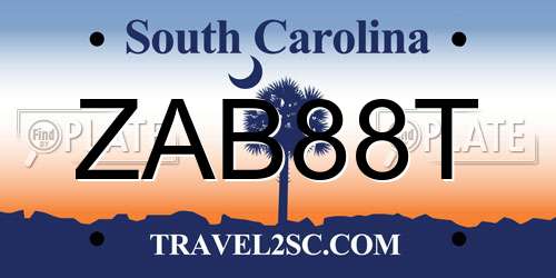 ZAB88T South Carolina License Plate