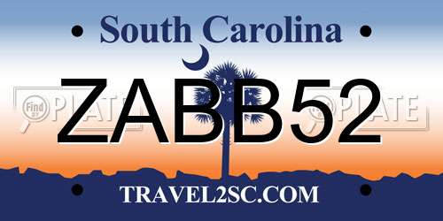 ZABB52 South Carolina License Plate