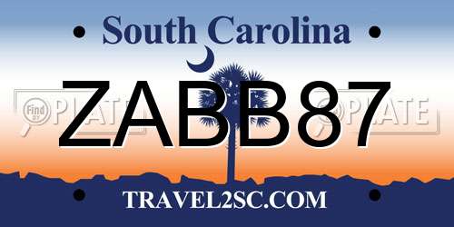 ZABB87 South Carolina License Plate
