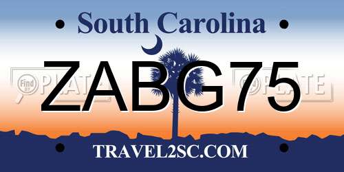 ZABG75 South Carolina License Plate