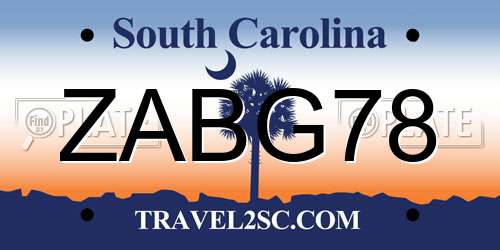 ZABG78 South Carolina License Plate