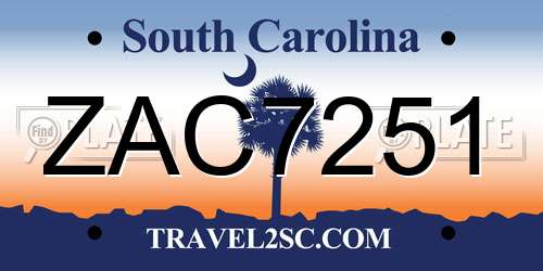 ZAC7251 South Carolina License Plate