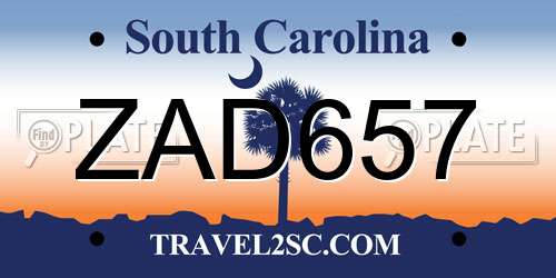 ZAD657 South Carolina License Plate