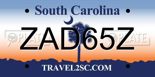 ZAD65Z South Carolina License Plate