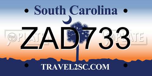 ZAD733 South Carolina License Plate