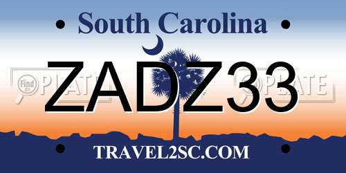 ZADZ33 South Carolina License Plate