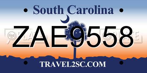 ZAE9558 South Carolina License Plate