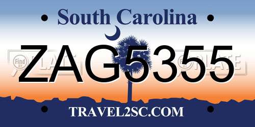 ZAG5355 South Carolina License Plate