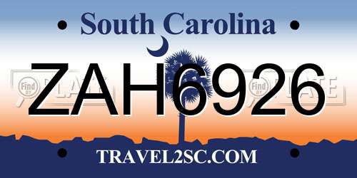ZAH6926 South Carolina License Plate