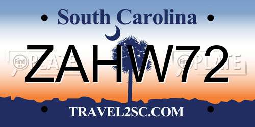 ZAHW72 South Carolina License Plate