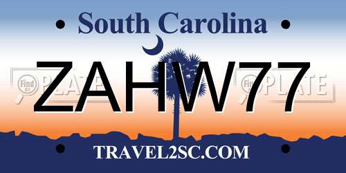 ZAHW77 South Carolina License Plate
