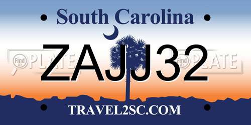 ZAJJ32 South Carolina License Plate