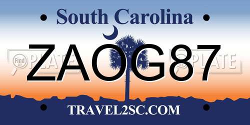 ZAOG87 South Carolina License Plate