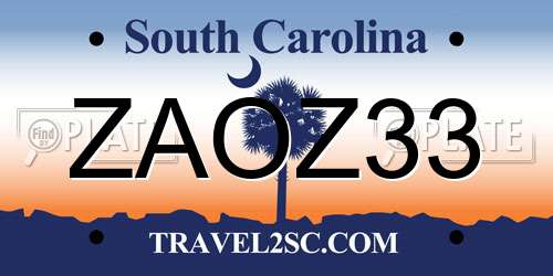 ZAOZ33 South Carolina License Plate