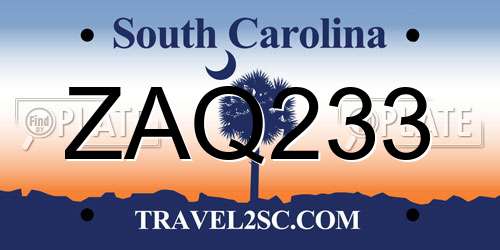ZAQ233 South Carolina License Plate