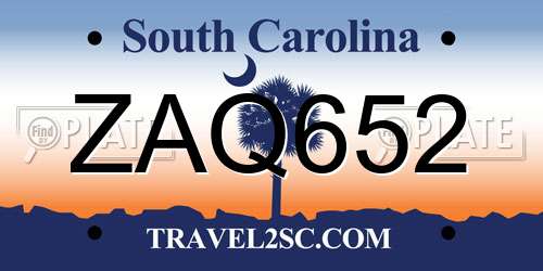 ZAQ652 South Carolina License Plate
