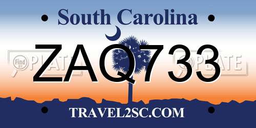 ZAQ733 South Carolina License Plate