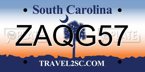 ZAQG57 South Carolina License Plate