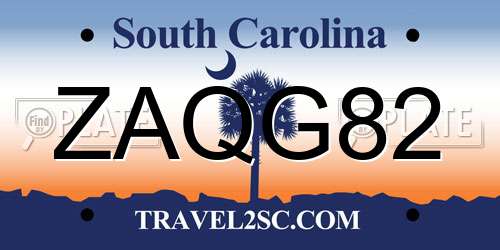 ZAQG82 South Carolina License Plate