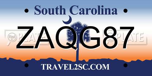 ZAQG87 South Carolina License Plate