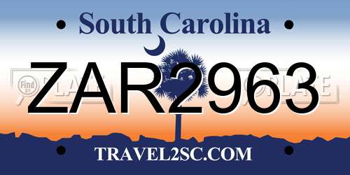 ZAR2963 South Carolina License Plate
