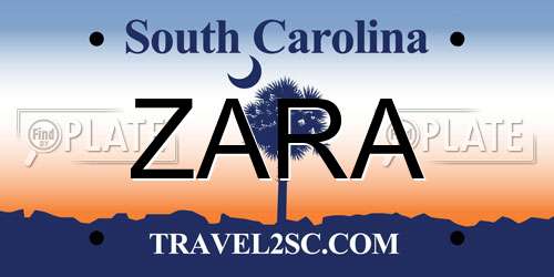ZARA South Carolina License Plate